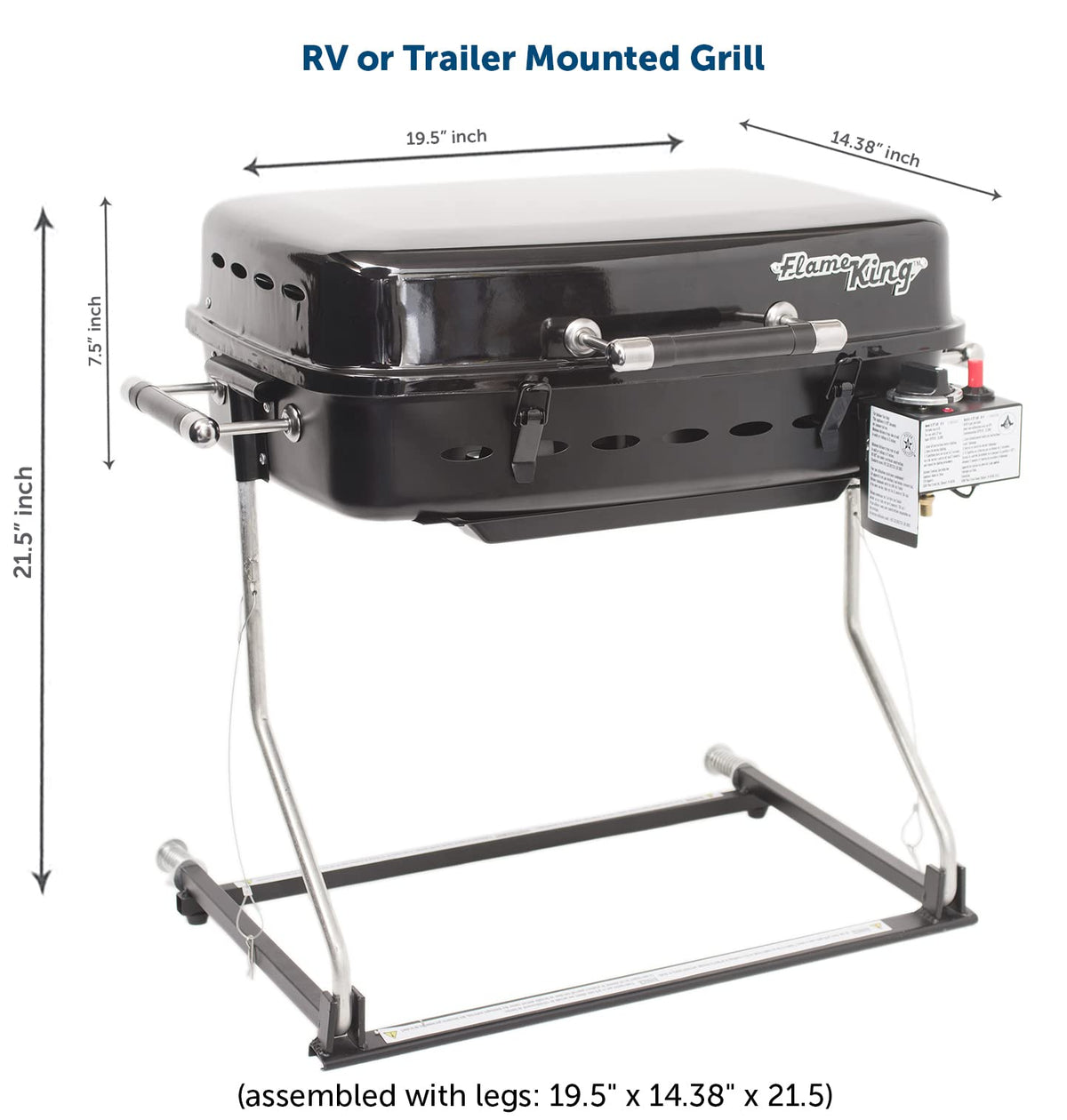FLAME KING YSN-HT-500 Flame King - YSNHT500 RV Or Trailer Mounted BBQ - Motorhome Gas Grill - 214 Sq Inch Cooking Surface - Adjustable Flame Controller, Black