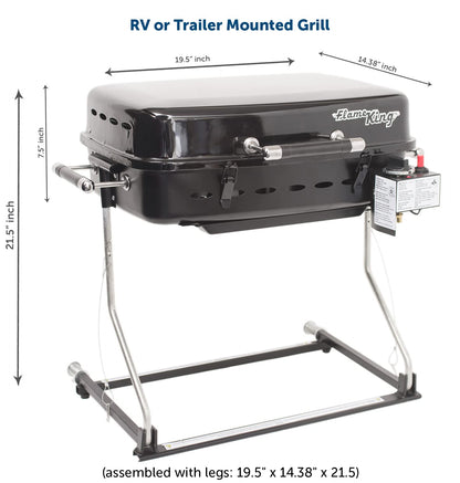 FLAME KING YSN-HT-500 Flame King - YSNHT500 RV Or Trailer Mounted BBQ - Motorhome Gas Grill - 214 Sq Inch Cooking Surface - Adjustable Flame Controller, Black