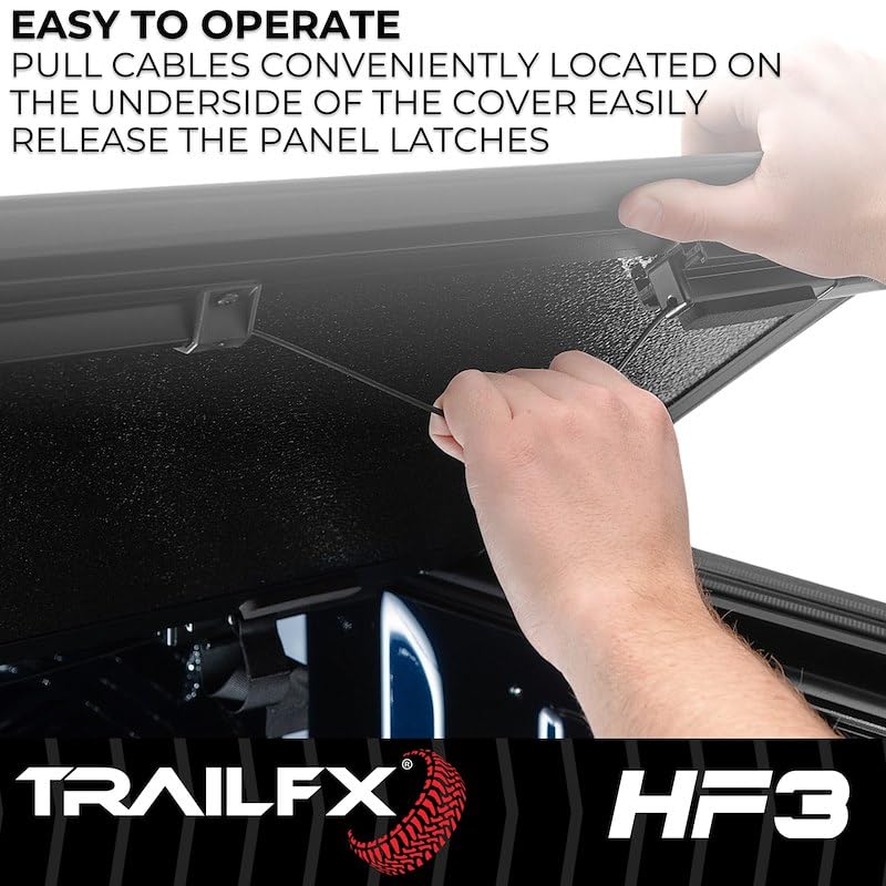 TRAILFX TFX8014 Hard Tri-Fold Tonneau Cover Fits Toyota Tacoma 6 Foot Bed 2024-2025 Lockable 3 Panel Folding Gloss Black Powder Coated Aluminum Low Profile Truck Bed Cover TrailFX TFX8014