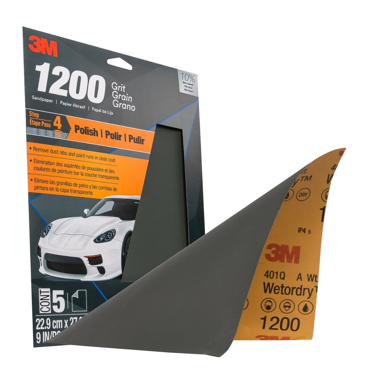 3M 32022 3M Wetordry™ Sandpaper, 1200 Grit, 9 in x 11 in, 5 Sheets, Use for Wet and Dry Sanding, Longer Lasting Sandpaper, Great for Auto Body Repair, Smooth Finish, Waterproof Backing for Wet Sanding (32022)