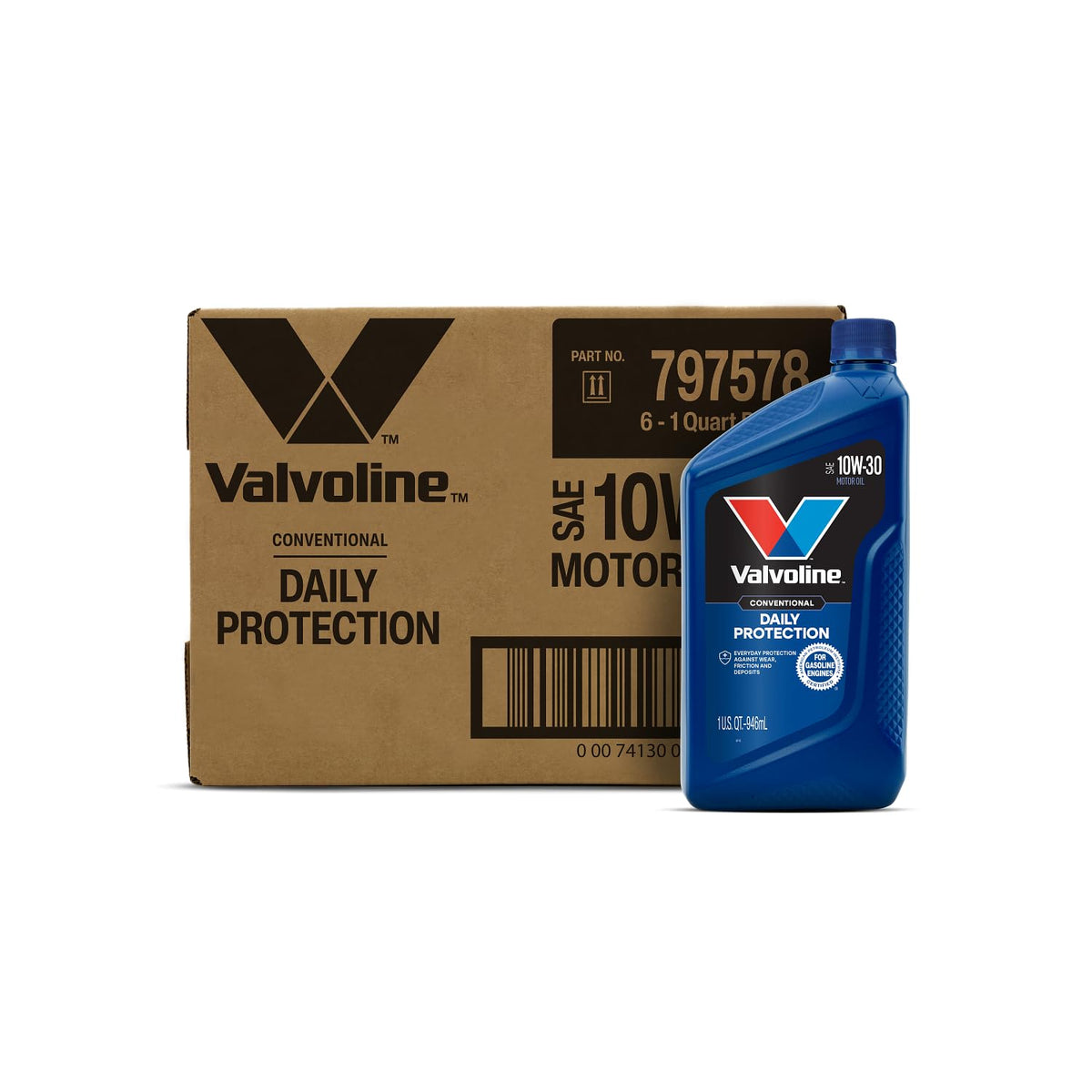 VALVOLINE 797578 Valvoline Daily Protection SAE 10W-30 Conventional Motor Oil 1 QT, Case of 6
