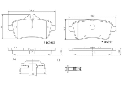 BREMBO P50100N Brembo P50100N Premium Ceramic Rear Disc Brake Pad Set MERCEDES-BENZ OE# A0074208220