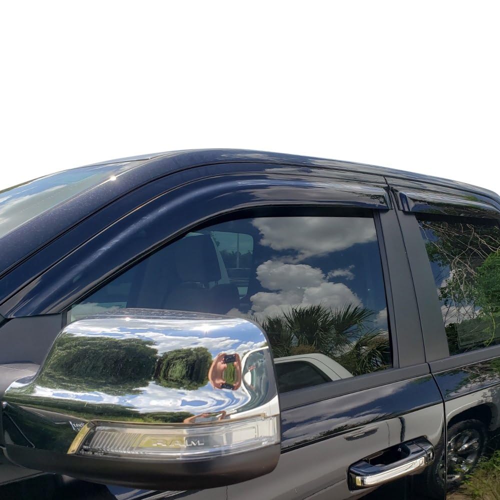 TRAILFX 4809H TrailFX Rainguard Window Vents Fits Ram 1500 Quad Cab 2019-2024 Smoke Acrylic Low Profile Tape-On Side Four Piece Window Deflectors TrailFX 4809H