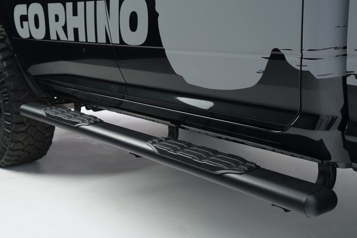 GO RHINO 105439987T Go Rhino 5" Oval 1000 Series Sidesteps & Brackets | Galvanized Steel, Textured Black | 105439987T | Fits 2015-2018 Ram 1500 Crew Cab Pickup; 2019-2023 Ram 1500 Classic Crew Cab Pickup