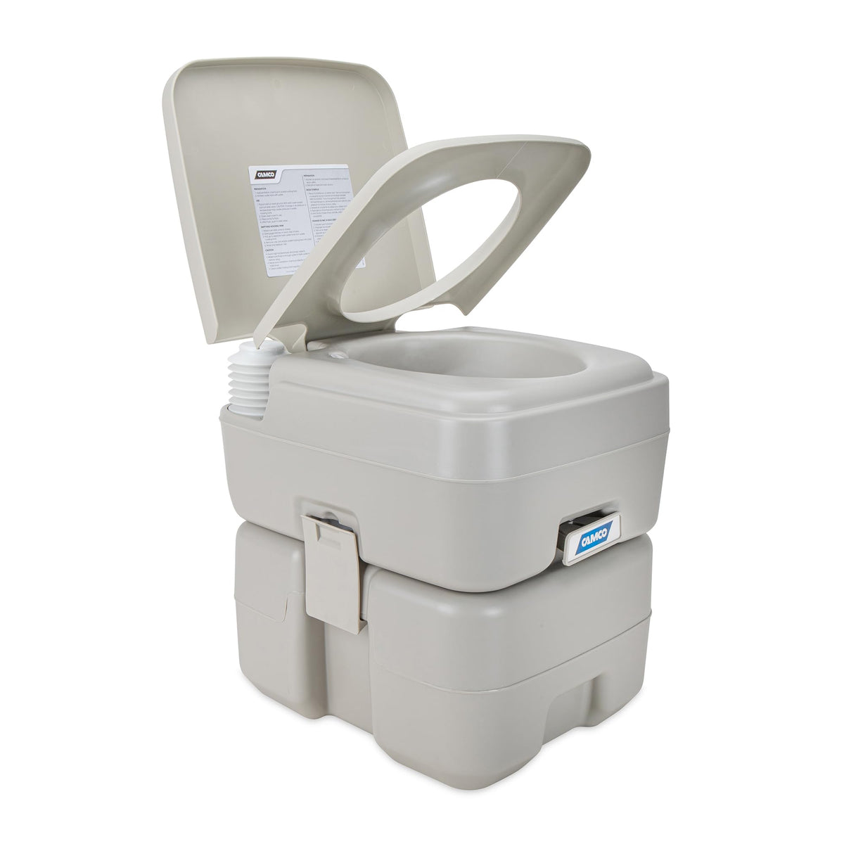 CAMCO 41541 Camco 5.3-Gallon Portable Toilet - Features Detachable Holding Tank w/Sealing Slide Valve & Bellow-Type Flush - Easy Transport w/Compact Lightweight Design & Carry Handle - Gray (41541)