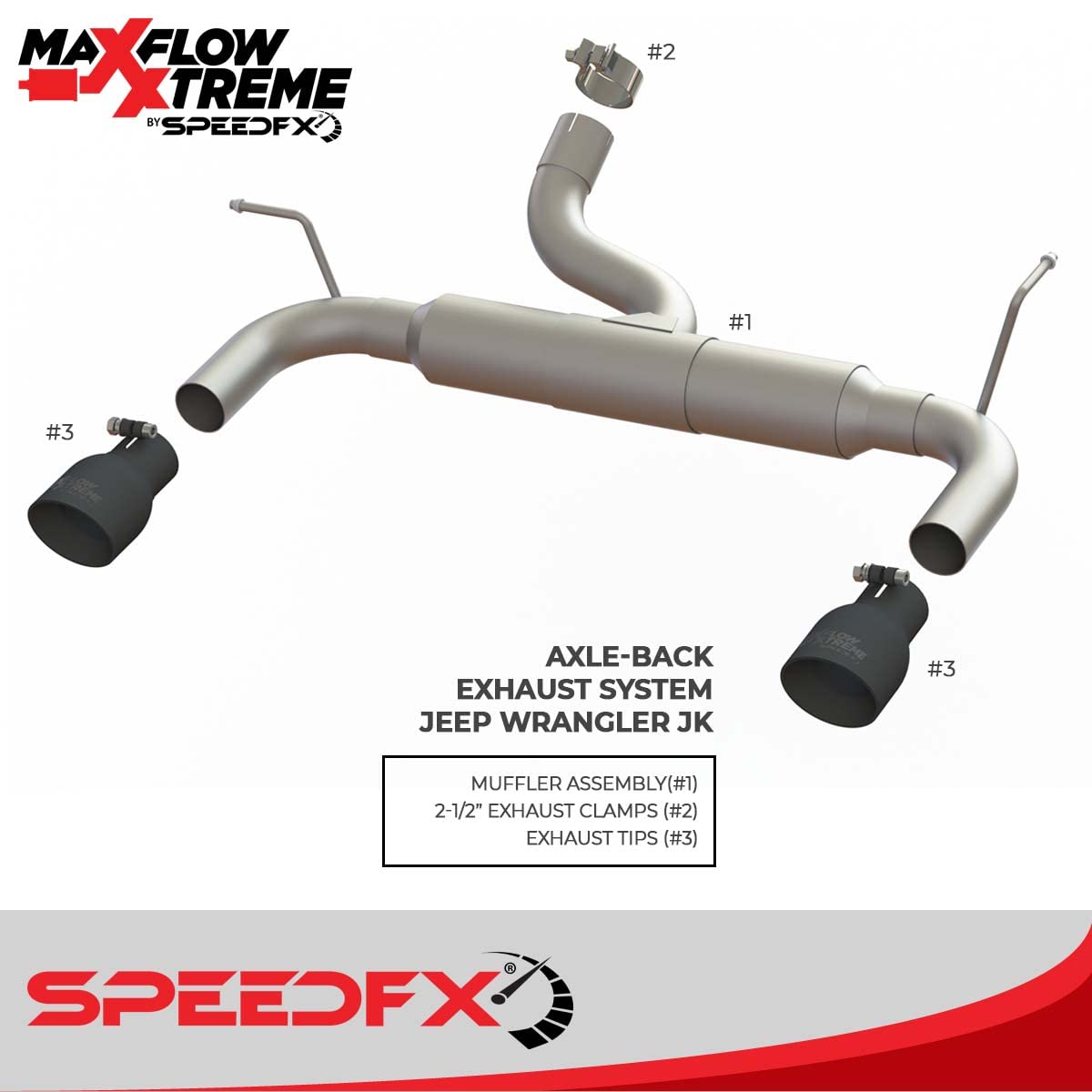 SPEEDFX 50600 MaxFlow Xtreme Axle Back Performance Exhaust System Jeep Wrangler JK 2012-2018