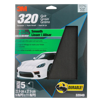 3M 32040 3M Wetordry Sandpaper, 32040, 320 Grit, 9 inch x 11 inch, 5 Sheets Per Pack