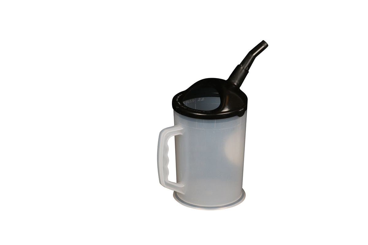 WIRTHCO 94026 WirthCo Funnel King 94026 Heavy Duty Polypropylene Graduated Measuring Container, 87 oz (2.5 L), Black 4 Inch Spout, Translucent