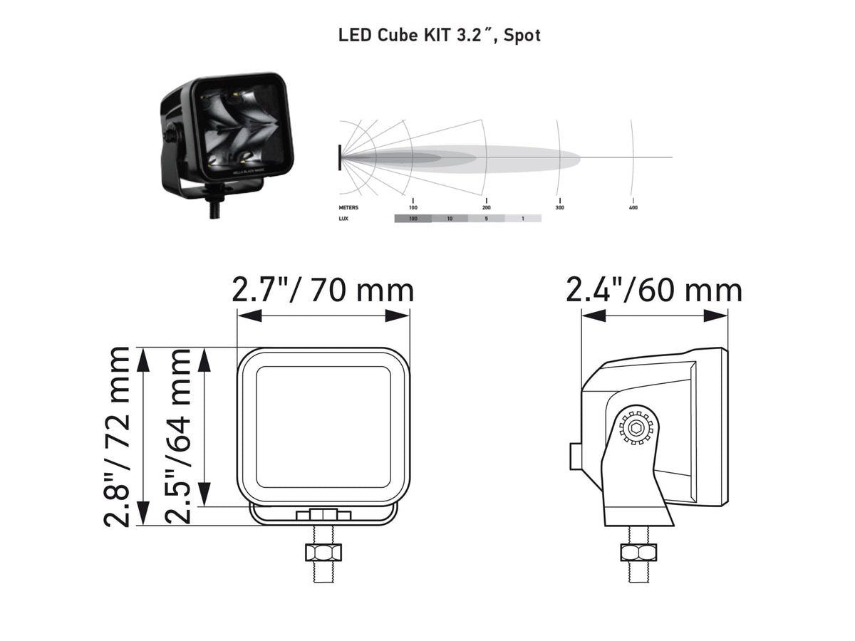 HELLA 358176821 HELLA 1FA 358 176-821 LED-Spotlight - Black Magic Cube Kit 3.2" - 12/24V - mounting - Long-Range Illumination - Cable: 500mm - Plug: Deutsch Plug - Kit - Quantity: 2