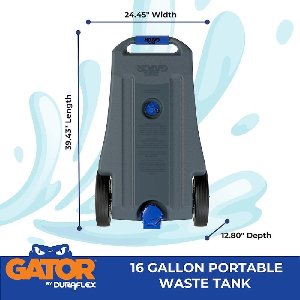 DURAFLEX 21901G Duraflex Portable Waste Holding Tank 21901G, 16 Gallon, 2 Wheel Design, Gray, Blow-Molded Polyethylene