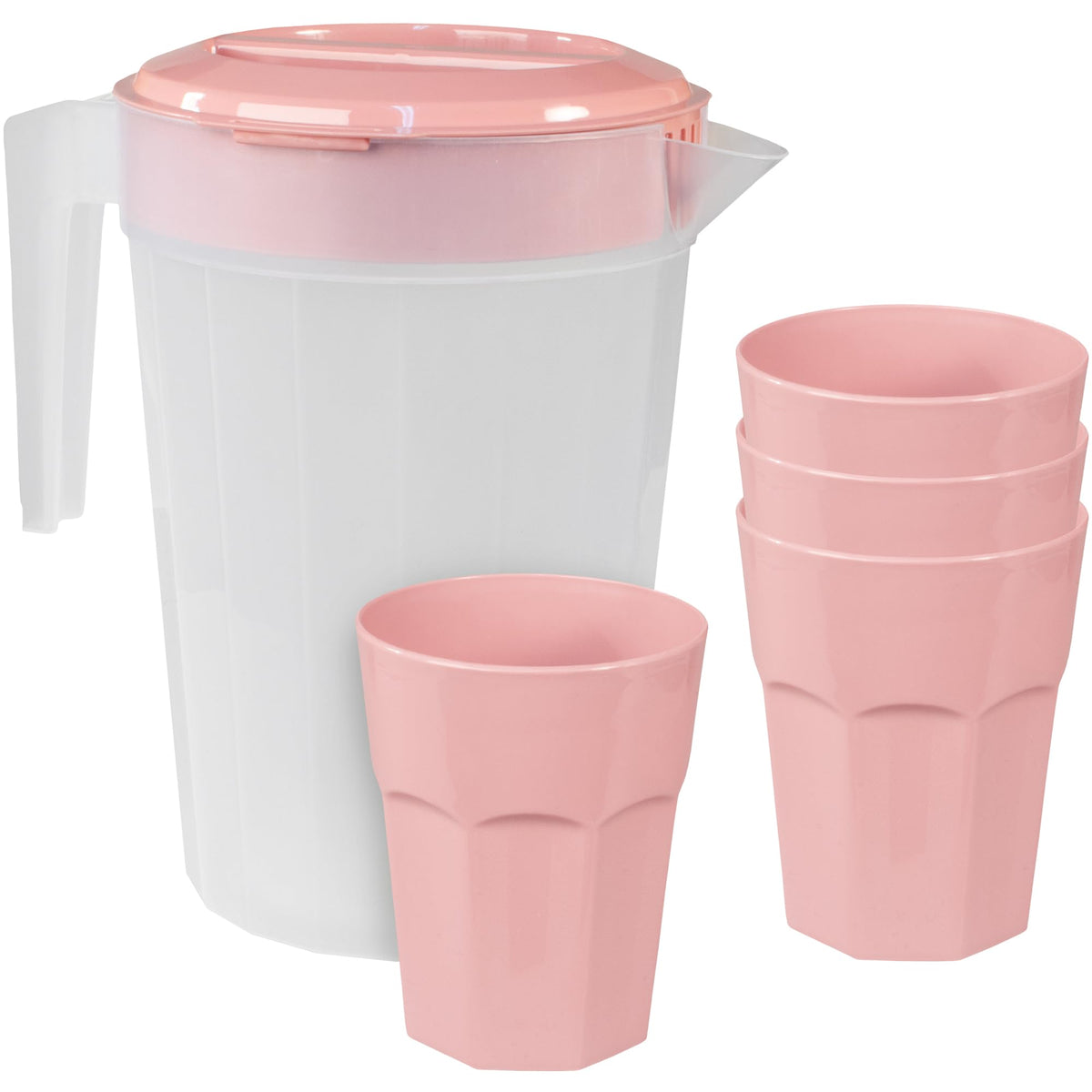 CAMP CASUAL CC-013RR Plastic Pitcher Set - 1 Pitcher with Lid & 4 Camping Cups for Travel, Parties, & Picnics - Sturdy, BPA Free, Dishwasher Safe - 84 oz Water Pitcher & 14.5 oz Cups (Rustic Red)