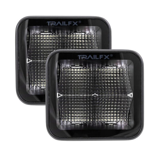 TRAILFX 2X2BKF2 Trailfx Driving/Fog Light 2X2BKF2, LED Bulb, 4 Clear LED 10 Watt Bulbs, 3 Inch Square, 90 Degree Flood Beam, 9600 Raw Lumens, Clear Lens, Bracket Mount, Set Of 2