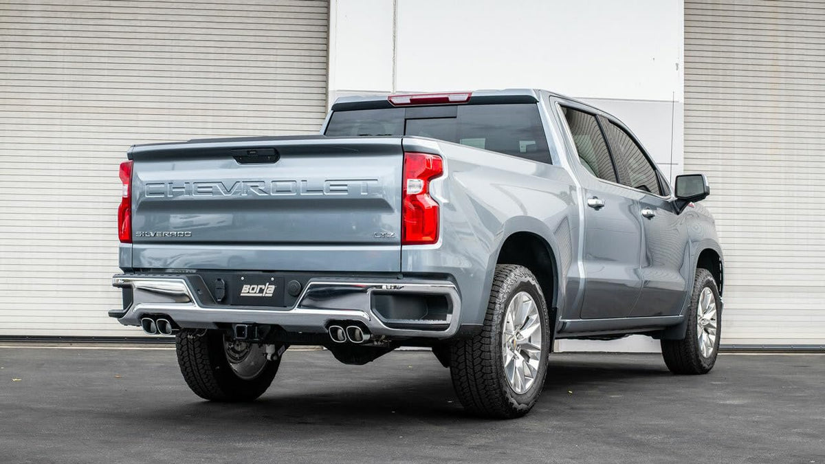BORLA 140782 BORLA 140782 Cat-Back System for '19-'23 Chev. Silv. 1500/GMC Sierra 1500 (EXC. ZR2 & AT4X) 6.2L AT 2&4WD Ext. Cab (6' 7") Bed/Crew Cab (5' 9") Bed. O.E. Split Rear Adapt. 60706 Crew Cab (6' 7") Bed.