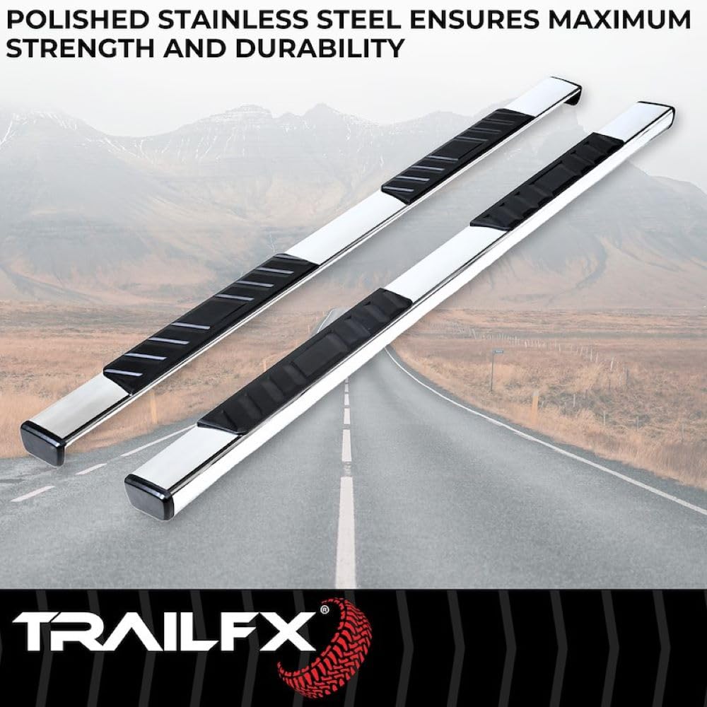 TRAILFX A4018S Trailfx Side Step Bars Fits 2020–2021 Chevrolet Silverado 1500 4 Inch Trapezoid Straight Nerf Bars with Step Pads Polished T304 Stainless Steel Rocker Panel Mount Set of 2 A4018S
