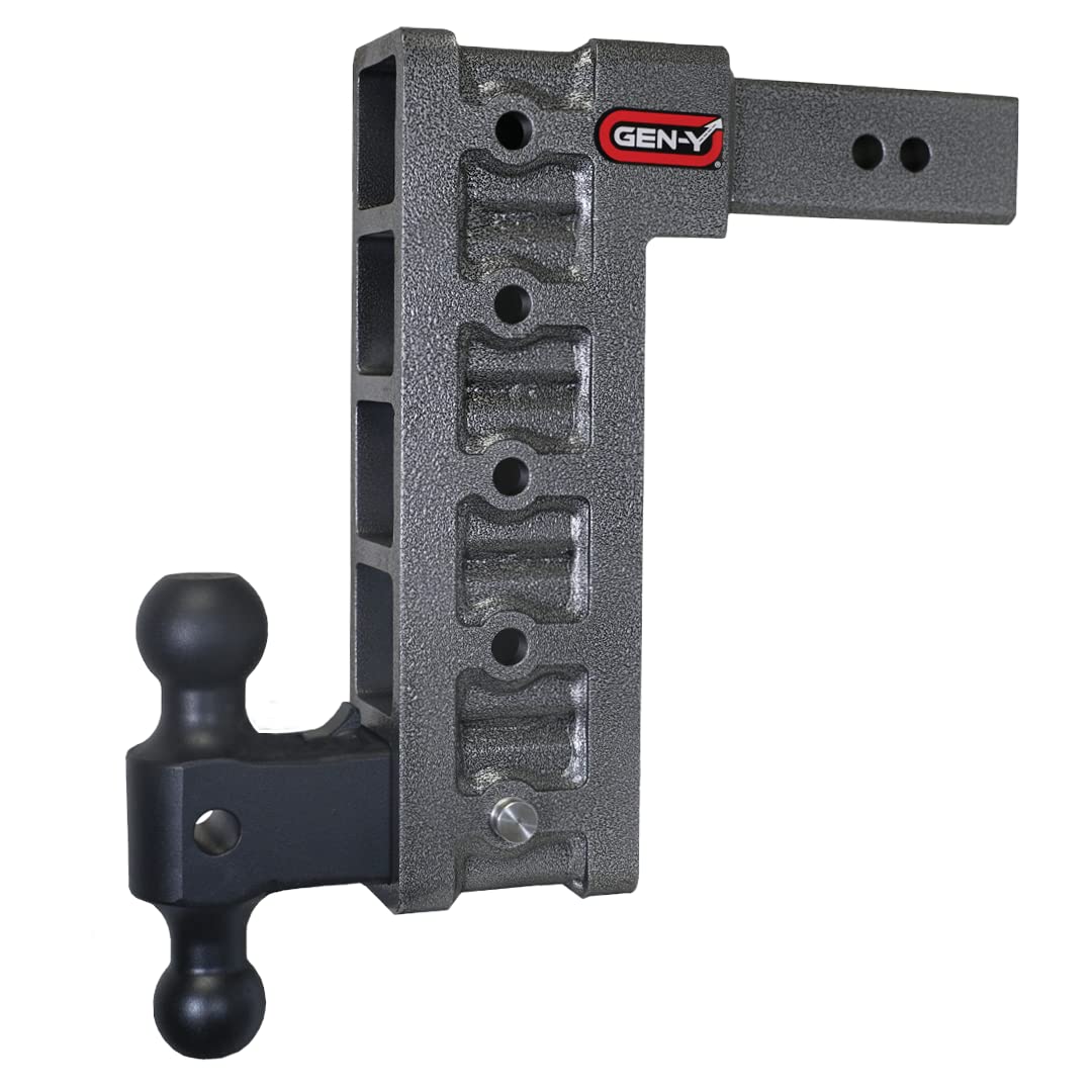 GEN-Y HITCH GH-615 GEN-Y Hitch Tow Hitch for 2.5" Receiver - 12" Drop/Rise with 5 Adjustable Positions, Includes Dual Ball Mount and Locking Pin, 21,000 lbs Towing Capacity, 3,000 lbs Tongue Weight, Silver
