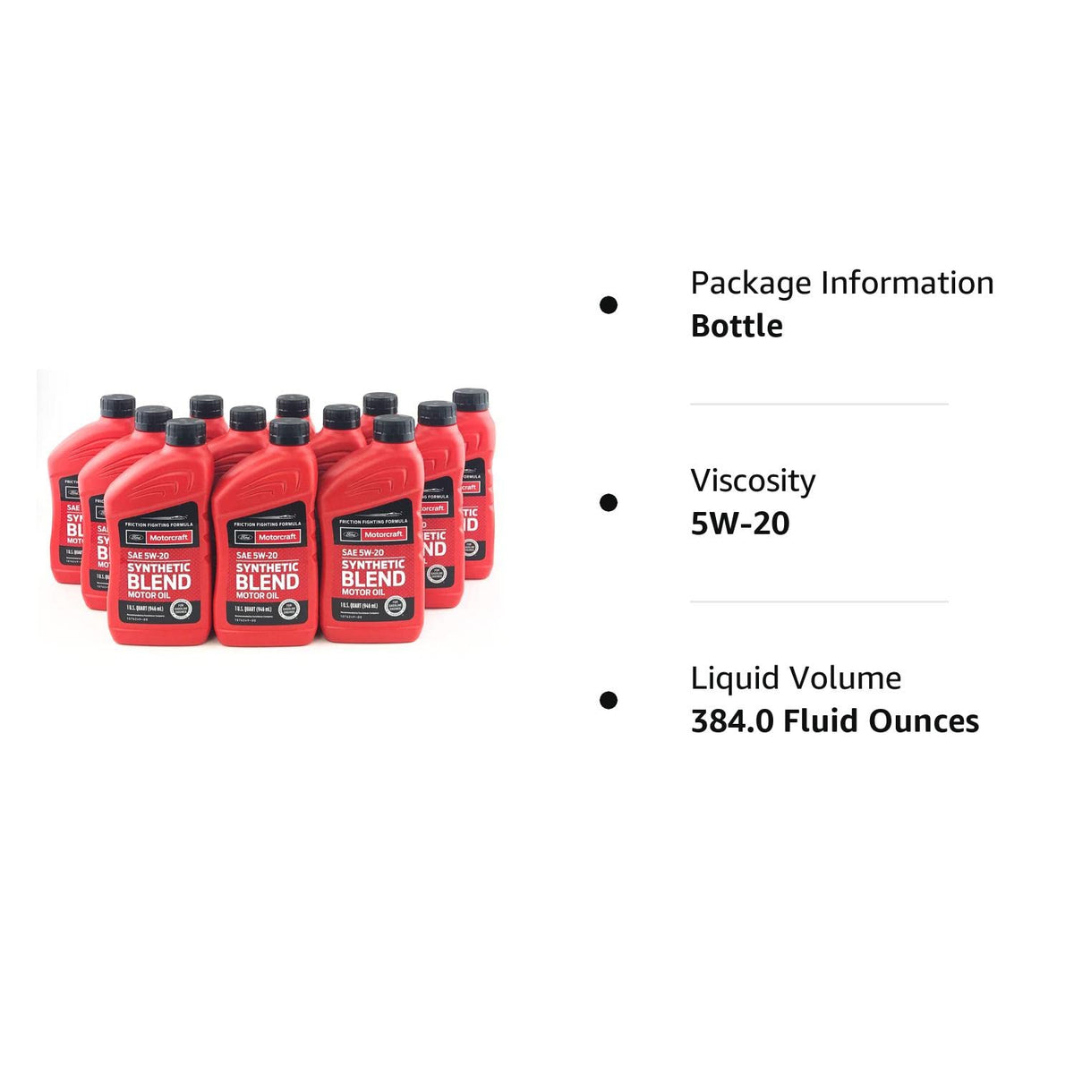 Motorcraft XO5W20Q1SP SAE 5w20 Synthetic Blend Motor Oil- 12 Quart