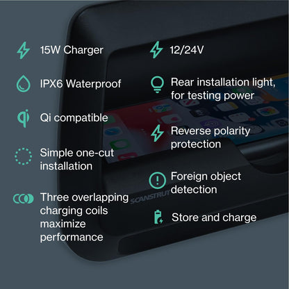 SCANSTRUT SC-CW-9GT Scanstrut SC-CW-09GT Waterproof Wireless Charger - Cove 3 Coil 15W Phone Charging Pocket 12/24V
