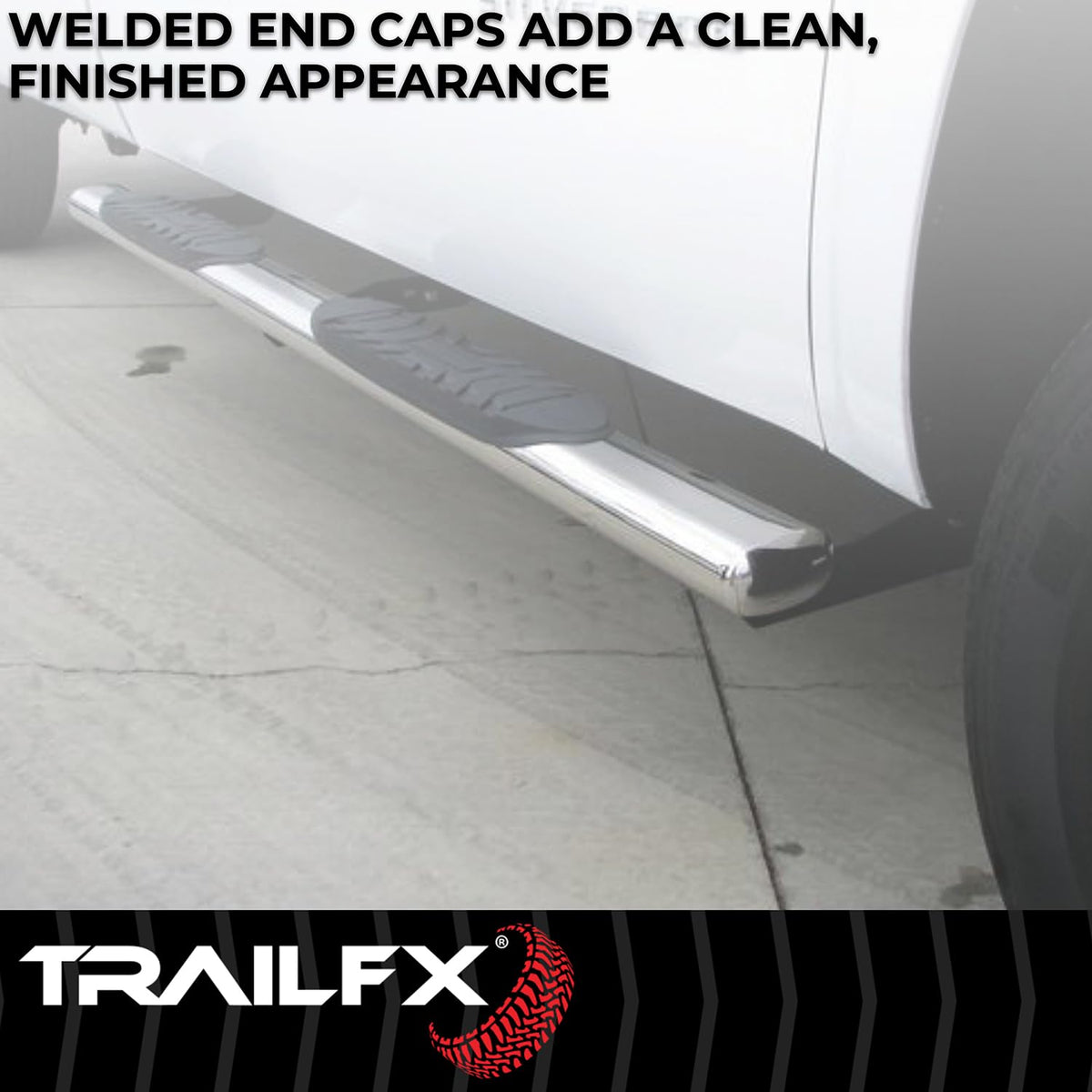 TRAILFX A1557S TrailFX A1557S Nerf Bars for Toyota Tundra Double Cab 2022-2025 Polished Stainless Steel 4 Inch Oval Straight Side Steps with Step Pads Welded End Caps Rocker Panel Mount Running Board Pair