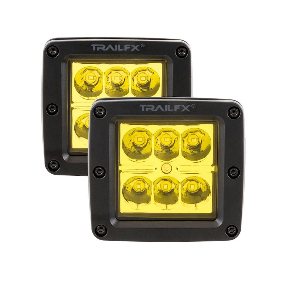 TRAILFX 3X2AMS2 Trailfx Driving/Fog Light 3X2AMS2, LED Bulb, 6 Clear LED 3 Watt Bulbs, 3 Inch Square, 8 Degree Spot Beam, Amber Polycarbonate Lens, Bracket Mount, 20 Watt Blubs Amp Draw 1.4 AMP At 12 Volts, Set Of 2