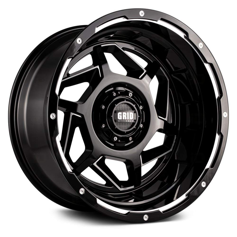 Grid Wheels GD14-20090550M1510 Grid Off-Road GD14 Custom Wheel - 20x9, 15 Offset, 5x150 Bolt Pattern, 110.3mm Hub - Gloss Black with Milled Accents Rim