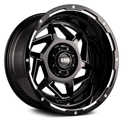 Grid Wheels GD14-20090550M1510 Grid Off-Road GD14 Custom Wheel - 20x9, 15 Offset, 5x150 Bolt Pattern, 110.3mm Hub - Gloss Black with Milled Accents Rim