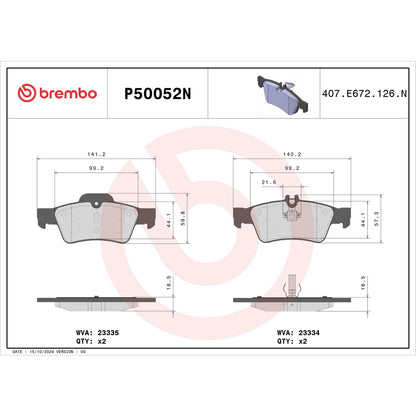 BREMBO P50052N Brembo P50052N Premium Ceramic Rear Disc Brake Pad Set MERCEDES-BENZ/MERCEDES-BENZ (BBDC) OE# 0064200120