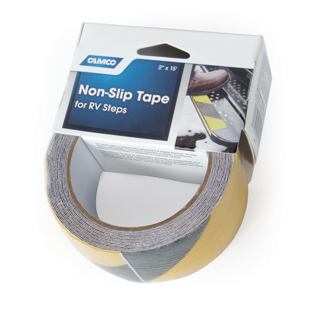 CAMCO 25405 Camco 25405 Non-Slip Grip Tape for Steps (2" x 15', Black/Yellow)
