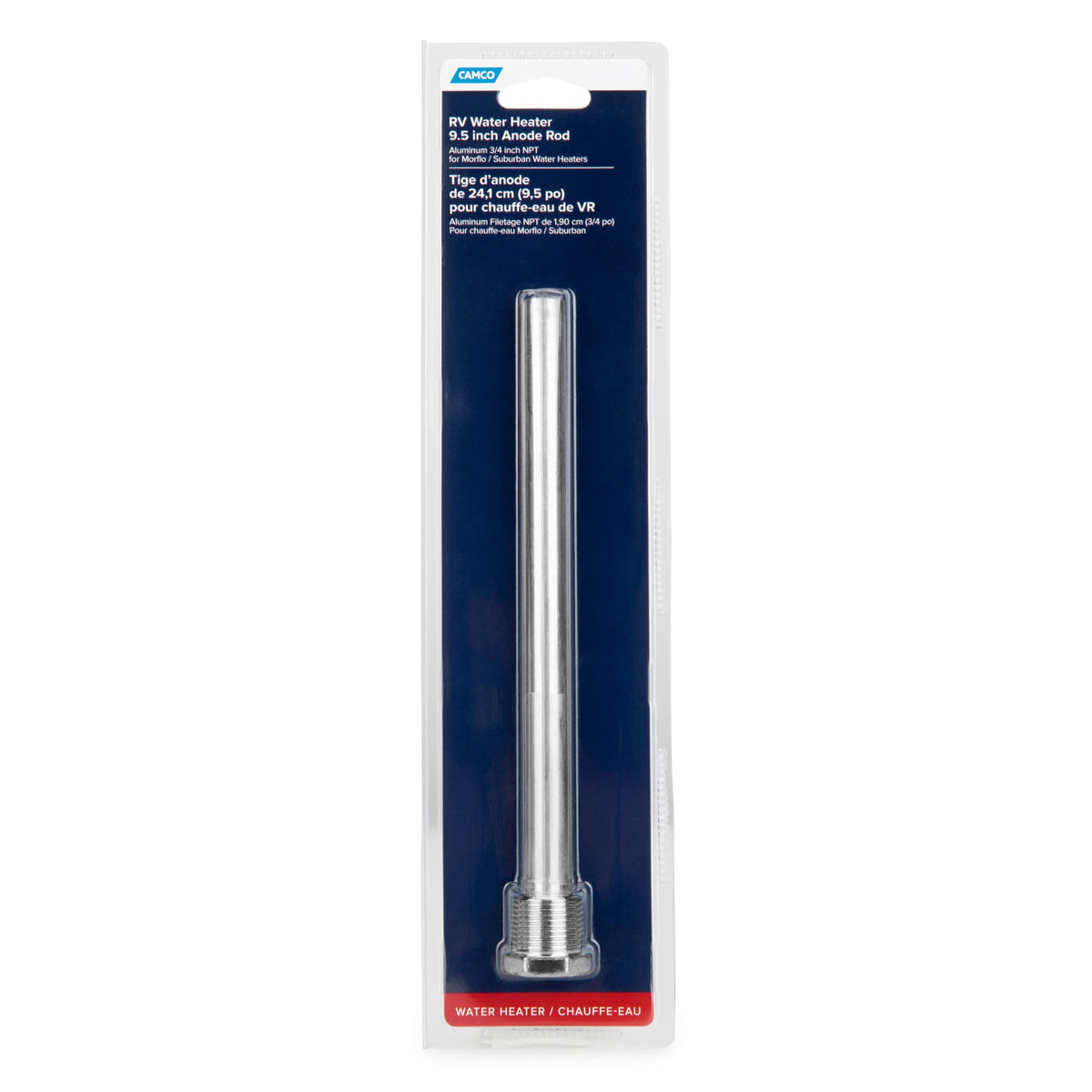CAMCO 11563 Camco Aluminum RV Water Heater Anode Rod - 3/4 Inch NPT Fits Suburban/Mor-Flo Models - 5/8 Inch x 9.5 Inch - Extends The Life of Water Heaters by Attracting Corrosive Elements (11563)