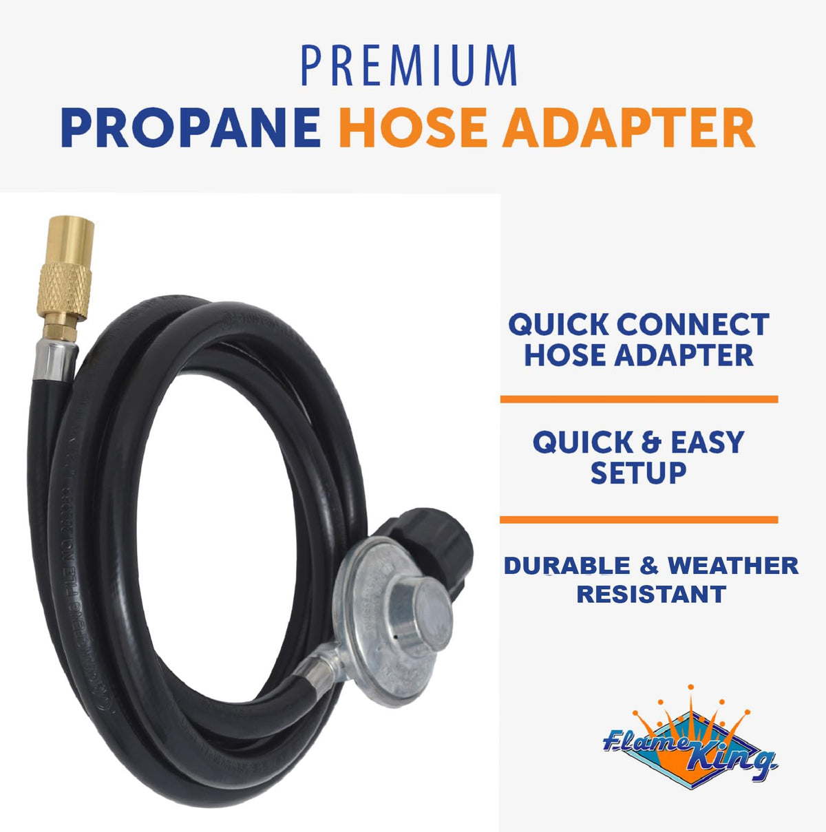 FLAME KING FK-GRD-REGHS6FT Flame King 6-FT Propane Adapter Hose & Regulator for 20LB Tank for 17"/22" Blackstone Tabletop Grill Griddle, Weather Resistant & Corrosion Resistant