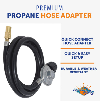 FLAME KING FK-GRD-REGHS6FT Flame King 6-FT Propane Adapter Hose & Regulator for 20LB Tank for 17"/22" Blackstone Tabletop Grill Griddle, Weather Resistant & Corrosion Resistant