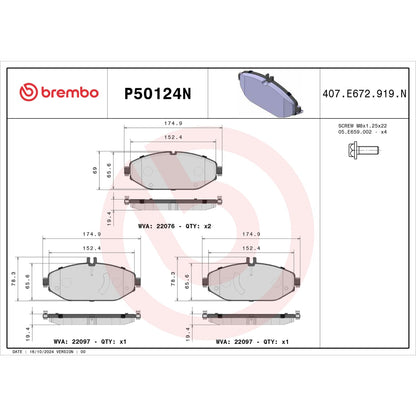 BREMBO P50124N Brembo P50124N Premium Ceramic Front Disc Brake Pad Set MERCEDES-BENZ OE# A0084202820