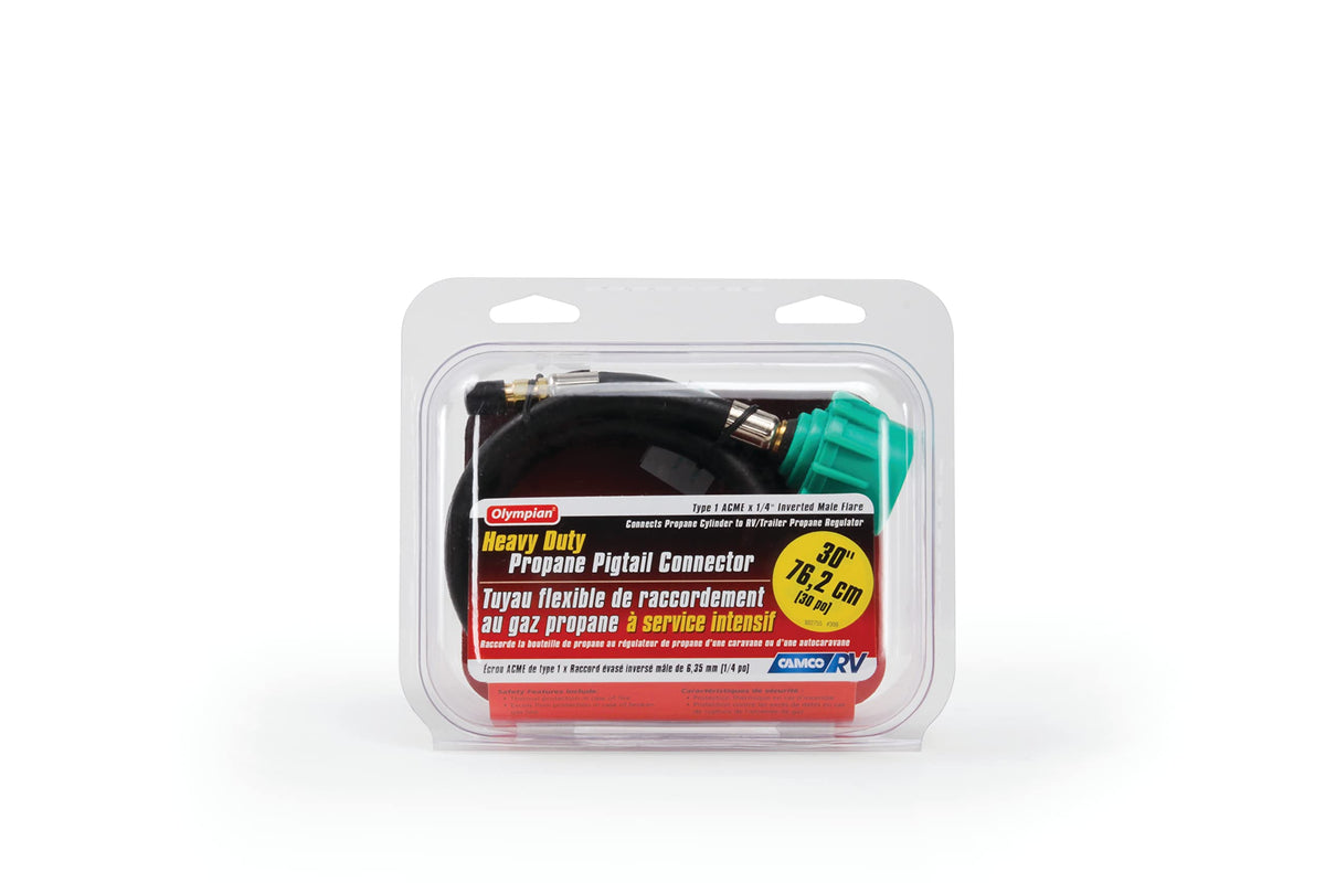 CAMCO 59163 Camco 30" Pigtail Propane Hose Connector, Connects Propane Cylinder to a RV or Trailer Propane Regulator, Provides Thermal Protection and Excess Flow Protection (59163)