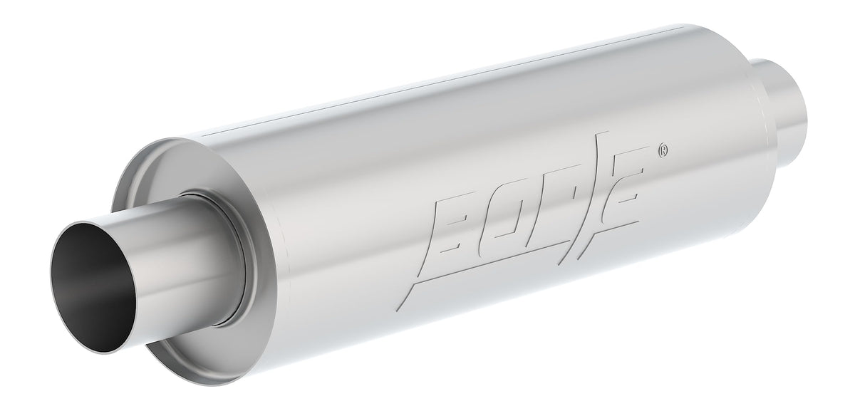 BORLA 401392 BORLA 401392 XR-1 Sportsman Universal Performance Muffler 2.5" Center / 2.5" Center Outlet 5" Round x 15" Long Body 20" Overall Length Un-Notched Necks Reversible DesignT-304 Stainless Steel