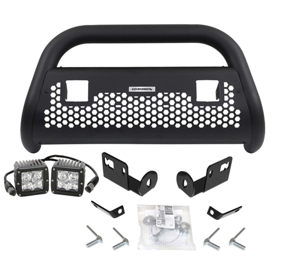 GO RHINO 55522T Go Rhino RC2 Bull Bar w/Two 3" Cube Lights & Mounting Brackets – Mild Steel, Textured Black – 55522T – Fits 2005-2015 Toyota Tacoma (Excludes Dynamic Laser Cruise Control/Toyota Safety Sense/TRD)