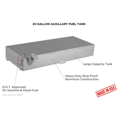 RDS MFG INC 74551 Rds Aluminum 74551 20 Gal Rectangular Auxiliary Fuel Tank44
