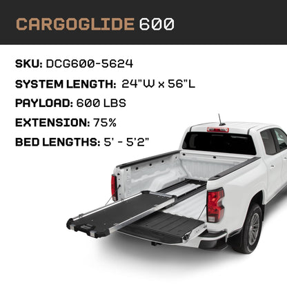 CARGOGLIDE DCG600-5624 CargoGlide Truck Bed Slide – 600 lb Capacity, 75% Extension – Heavy-Duty Pickup Cargo Slide for Easy Bed Access – Compatible with CargoGlide 600/75% / 24" W / 56" L