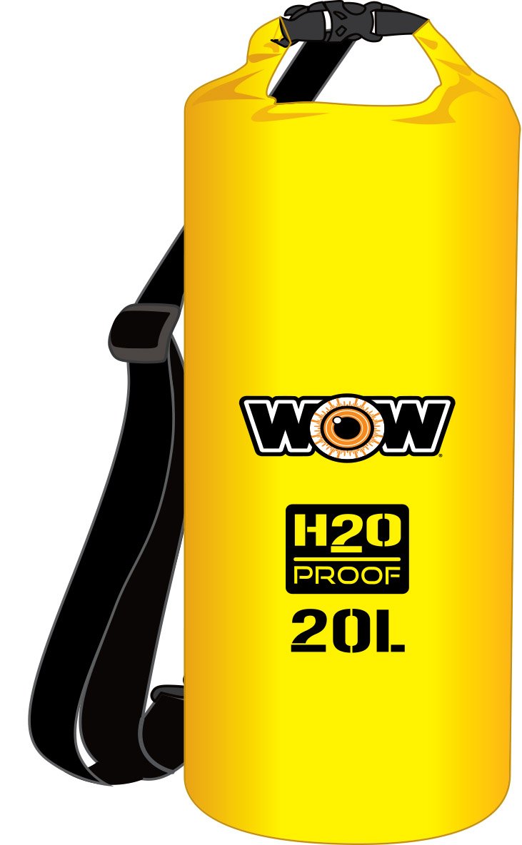 WOW SPORTS 18-5080Y WOW Sports H2O Proof Dry Bag, Waterproof Backpack with Mesh Sides and Internal Phone Pocket, Waterproof Bag for Boating, Kayaking, Fishing, and More