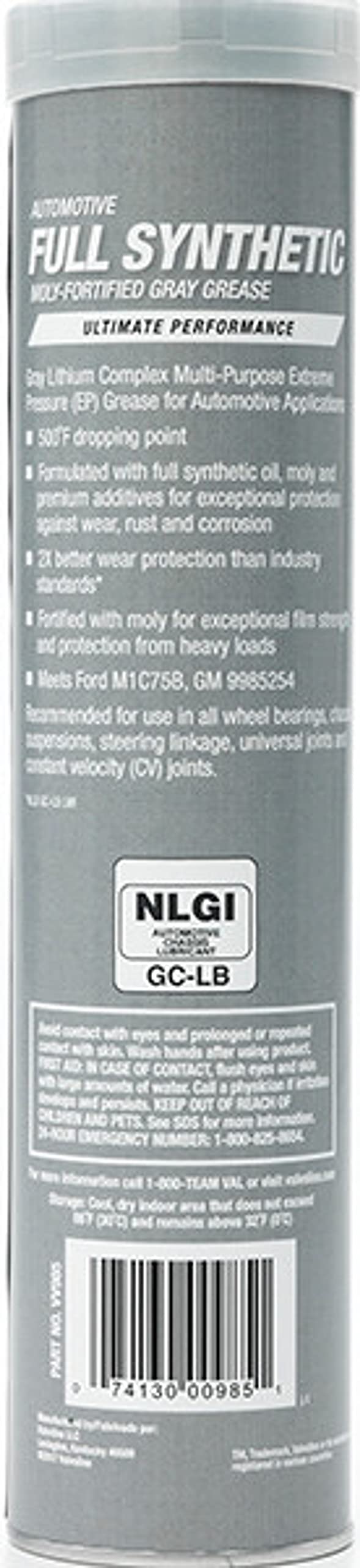 VALVOLINE VV985 Valvoline Moly-Fortified Gray Full Synthetic Grease 14.1 OZ Cartridge