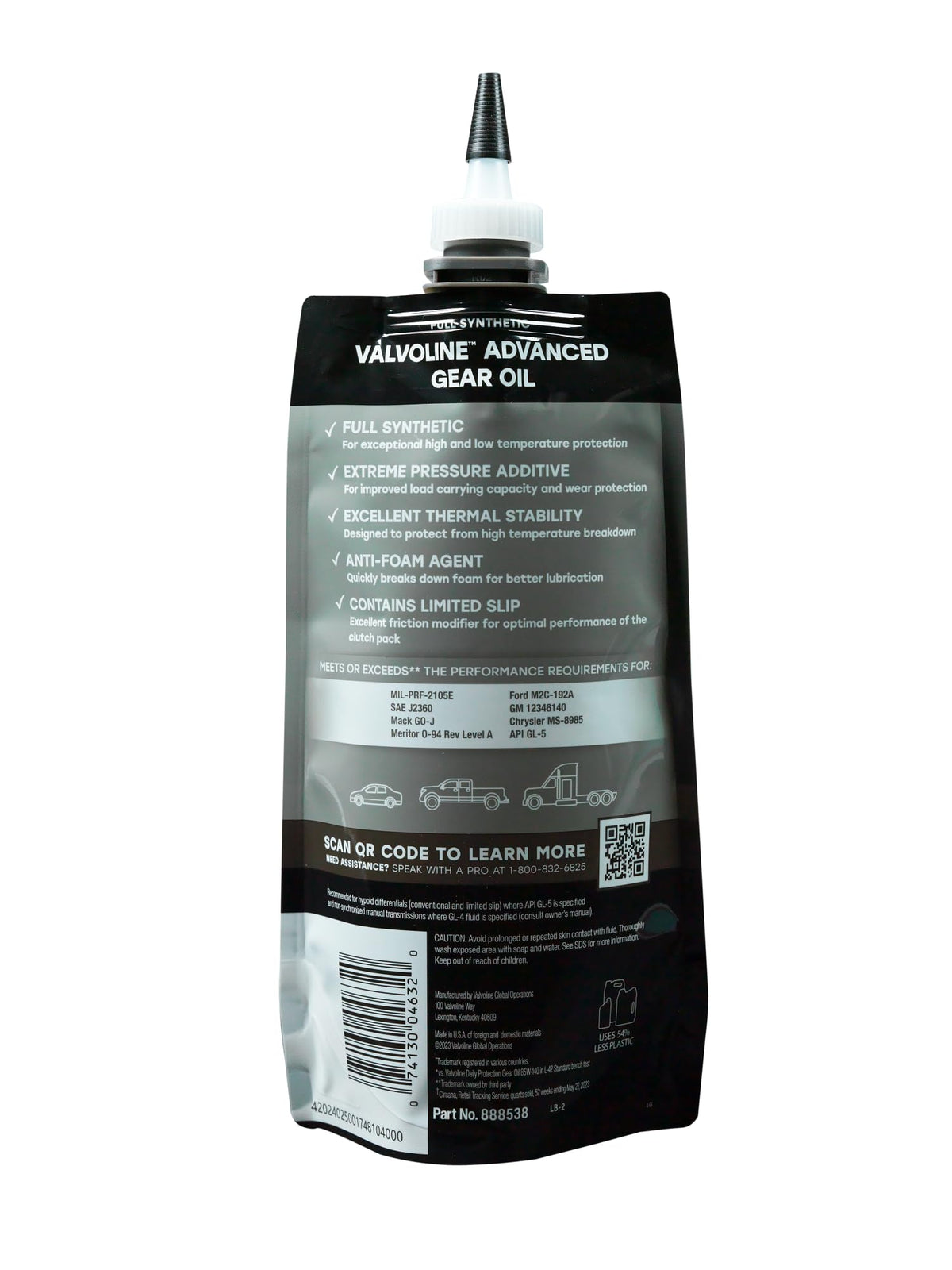 VALVOLINE 889787 Valvoline FlexFill Advanced Full Synthetic 75W-140 Gear Oil 1 Quart Pouch