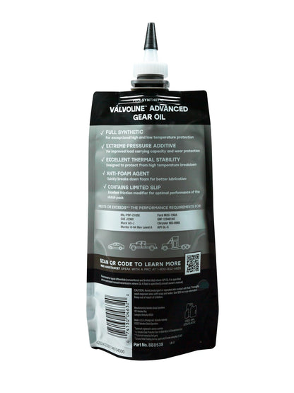 VALVOLINE 889787 Valvoline FlexFill Advanced Full Synthetic 75W-140 Gear Oil 1 Quart Pouch