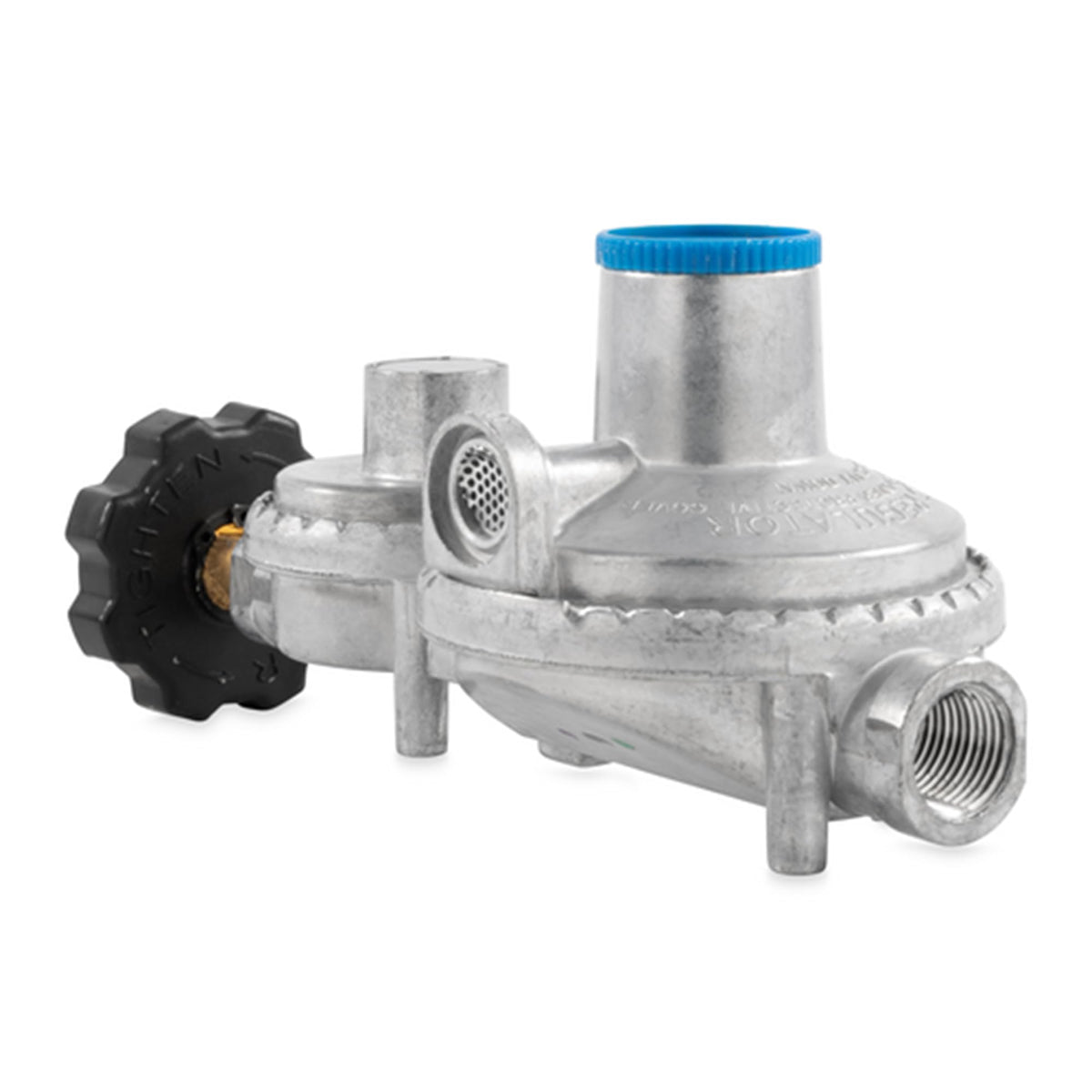 CAMCO 59333 Camco RV Propane Regulator 2 Stage Horizontal Mount with POL, 160000 BTU Gas Pressure Control Valve, 3/8 Inch NPT for Camper Trailer