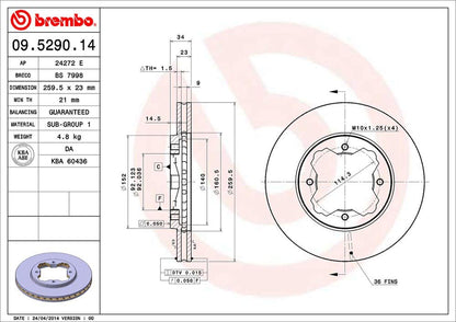 BREMBO 09529014C02 Brembo 09.5290.14 Standard vented Front Brake Rotor ACURA/HONDA OE# 45251SM4020