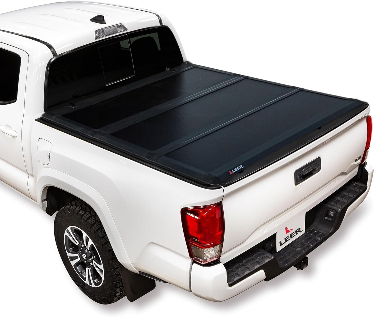 LEER 631286 LEER HF350M Tri-Folding Truck Bed Tonneau Cover, Fits Toyota Tacoma Double Cab with Deck Rail System, Years 2016-2023, 5'2" Truck Bed, Black