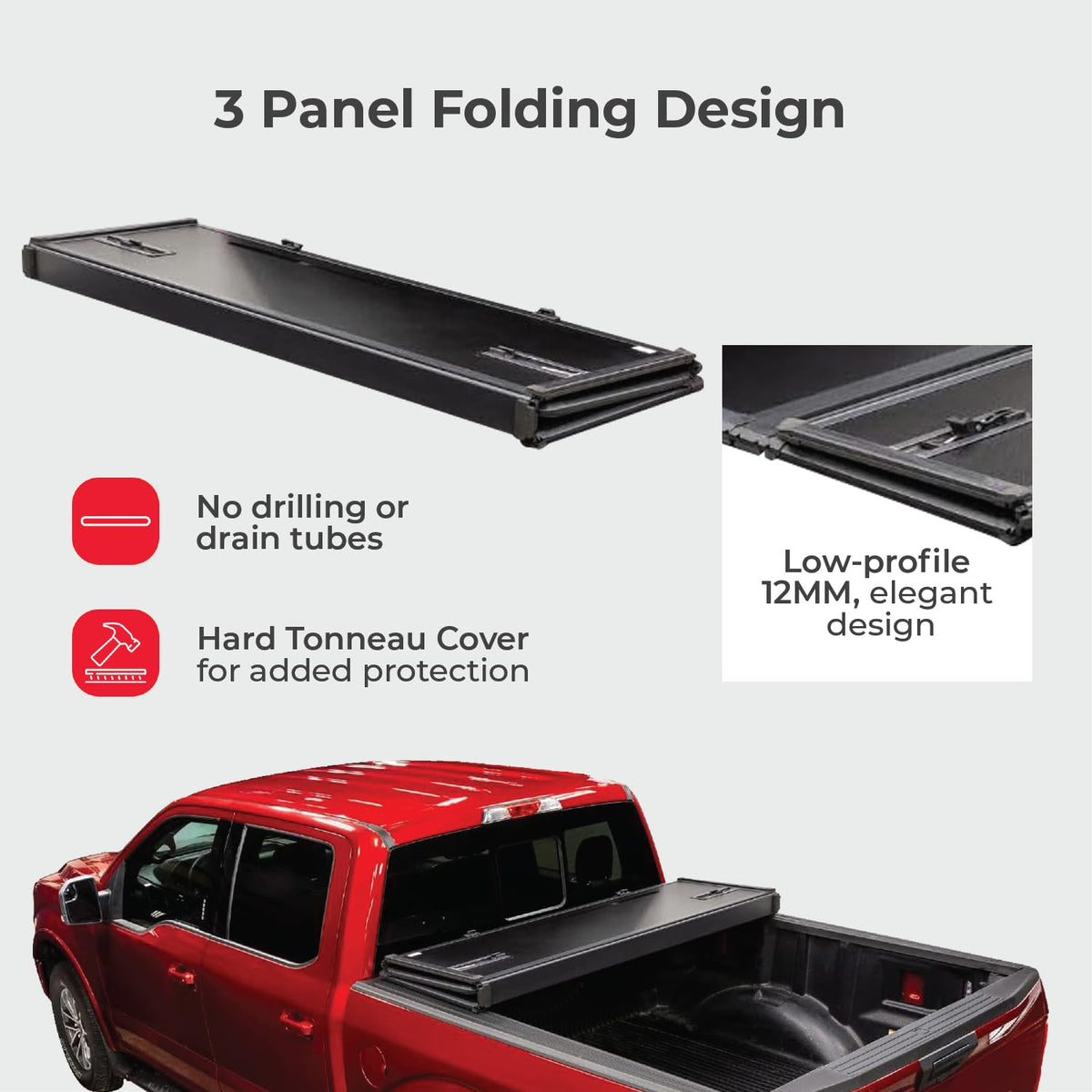 LEER 650170 LEER HF650M Quad-Folding Truck Bed Tonneau Cover, Fits Chevy Silverado and GMC Sierra, Years 2014-2018, 6'6" Truck Bed, Black