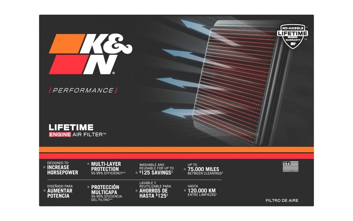 K&N FILTER 33-5032 K&N Engine Air Filter: Increase Power & Acceleration, Washable, Premium, Replacement Car Air Filter: Compatible with 2014-2019 Mercedes V6 (C400, C43, C450, AMG, E450, GLC43, GLE400, GLS400), 33-5032