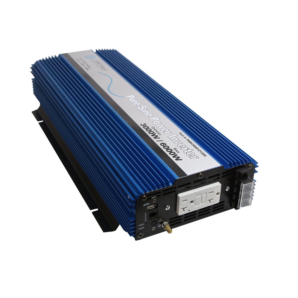 AIMS POWER PWRI300012120S AIMS Power PWRI300012120S Pure Sine Inverter, 3000 Watt Continuous Power, 6000 Watt Surge Peak Power, 12 Volt DC Input, Pure Sine Wave, GFCI Outlet, AC Direct Connect Terminal Block