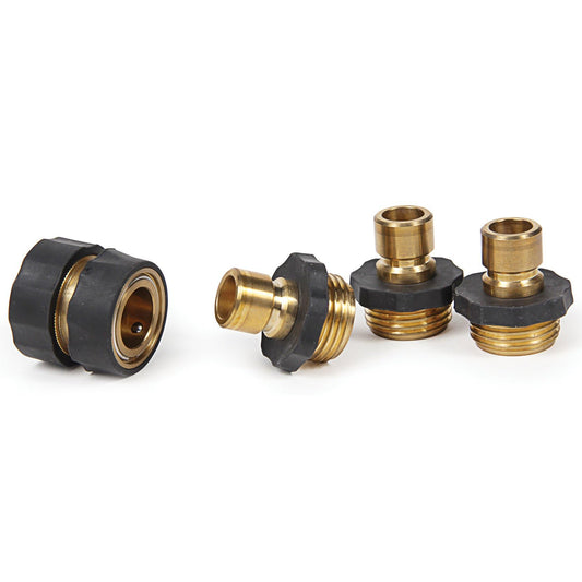 CAMCO 20136 Camco 5/8" Brass and Steel Quick Hose Disconnect - Connect and Disconnect Between Multiple Hose Attachments | Automatic Shut-Off When Disconnected | 1 Female & 3 Male Fittings - 4 Count - (20136)