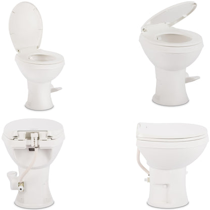 DOMETIC 9610008275 Dometic Model 400 Essential RV Toilet – Round Lightweight Plastic Bowl, Universal Fit & 2-Bolt Mount, 18" Chair Height Residential Style, Gravity Flush Toilet with Soft-Close Seat, White (9610008275)