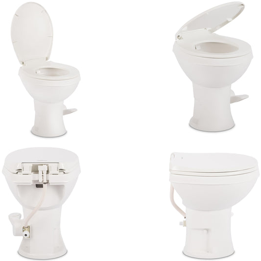 DOMETIC 9610008275 Dometic Model 400 Essential RV Toilet – Round Lightweight Plastic Bowl, Universal Fit & 2-Bolt Mount, 18" Chair Height Residential Style, Gravity Flush Toilet with Soft-Close Seat, White (9610008275)