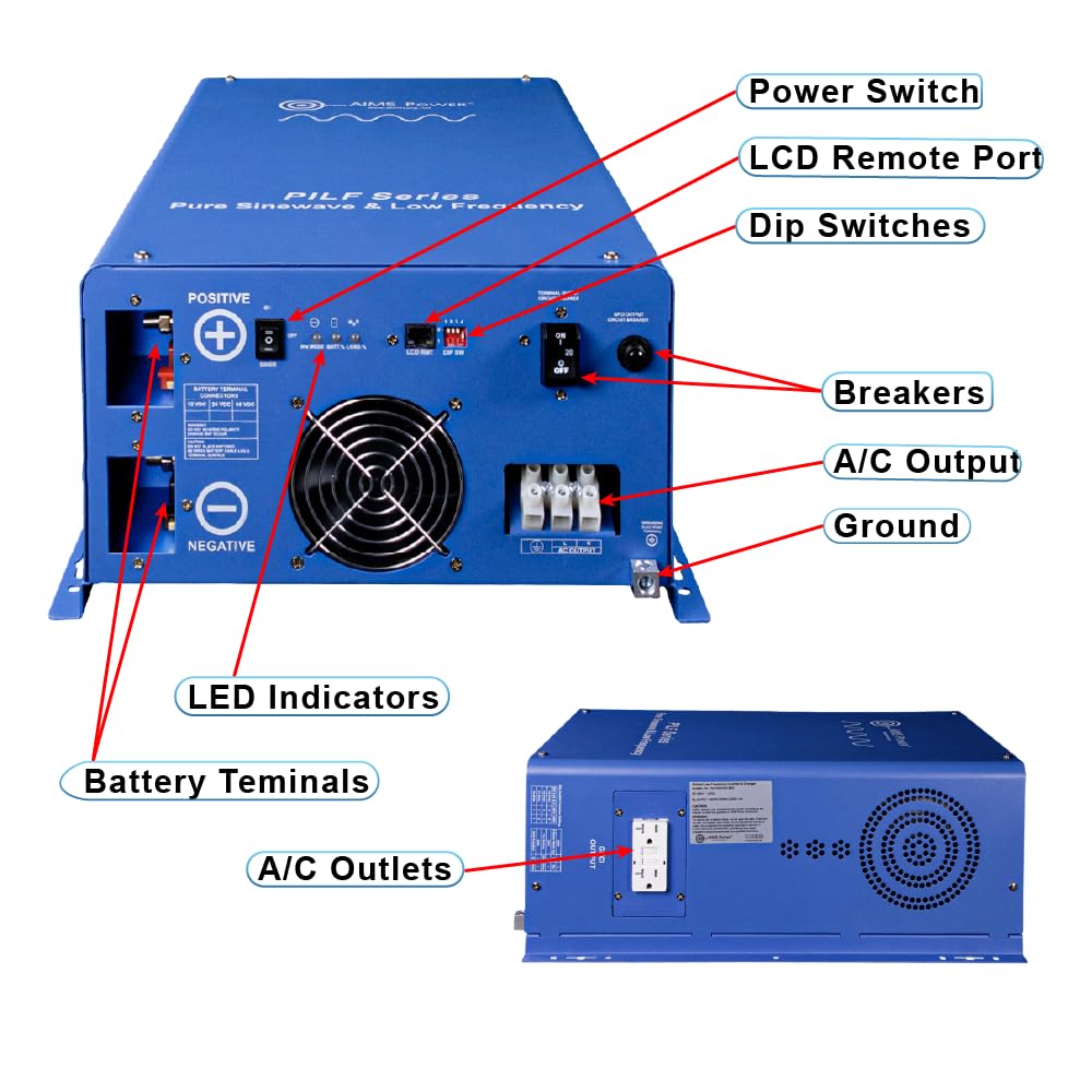 AIMS POWER PILF30W12V240VS AIMS 3000 Watt 12V to 120/240V Low Frequency Pure Sine Inverter ETL